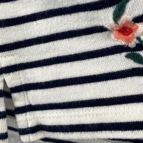 TALBOTS Top XLp Petite Floral Embroidered Striped Long Sleeve Cotton White Black - Picture 8 of 15